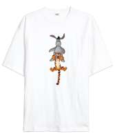 Winnie the Pooh Tiger and Eeyore Beyaz Oversize Unisex Tişört - Thumbnail