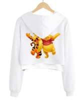 Winnie The Pooh Tiger Beyaz Kadın Crop Hoodie Kapüşonlu Sweatshirt - Thumbnail