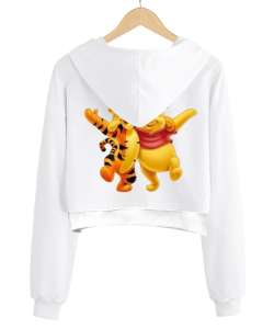 Winnie The Pooh Tiger Beyaz Kadın Crop Hoodie Kapüşonlu Sweatshirt