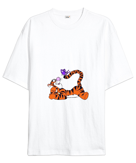 Tisho - Winnie The Pooh Tigger Beyaz Oversize Unisex Tişört