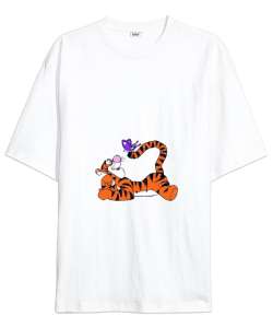 Winnie The Pooh Tigger Beyaz Oversize Unisex Tişört