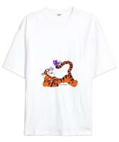 Winnie The Pooh Tigger Beyaz Oversize Unisex Tişört - Thumbnail