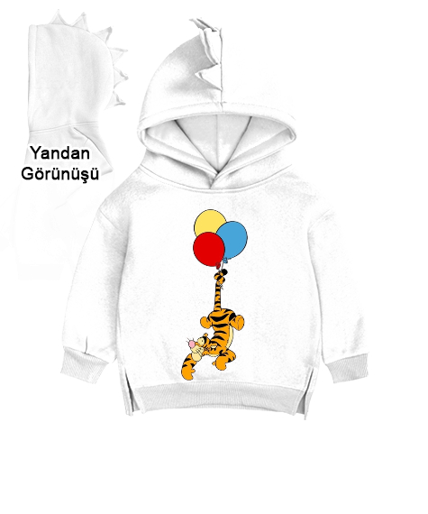 Tisho - Winnie the pooh tigger kid Beyaz Çocuk Dinozor Kapşonlu Hoodie