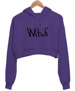 Witch Cadı Mor Kadın Crop Hoodie Kapüşonlu Sweatshirt