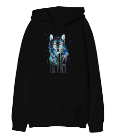 Wolf Head Oversize Unisex Kapüşonlu Sweatshirt