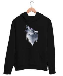 Wolf - Uluyan Kurt Siyah Unisex Kapşonlu Sweatshirt