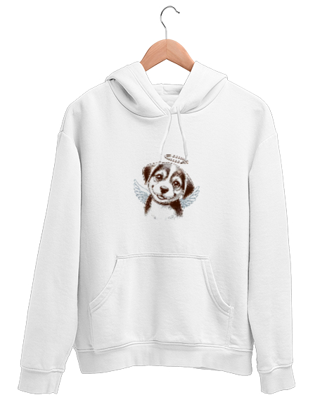 Tisho - Wolfe Köpecik Beyaz Unisex Kapşonlu Sweatshirt