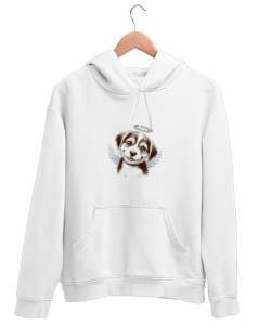 Wolfe Köpecik Beyaz Unisex Kapşonlu Sweatshirt