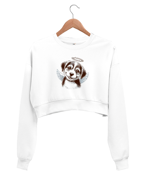 Tisho - Wolfe Köpekcik Beyaz Kadın Crop Sweatshirt