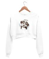 Wolfe Köpekcik Beyaz Kadın Crop Sweatshirt - Thumbnail