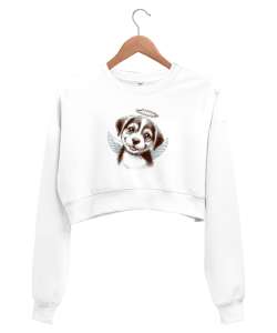 Wolfe Köpekcik Beyaz Kadın Crop Sweatshirt