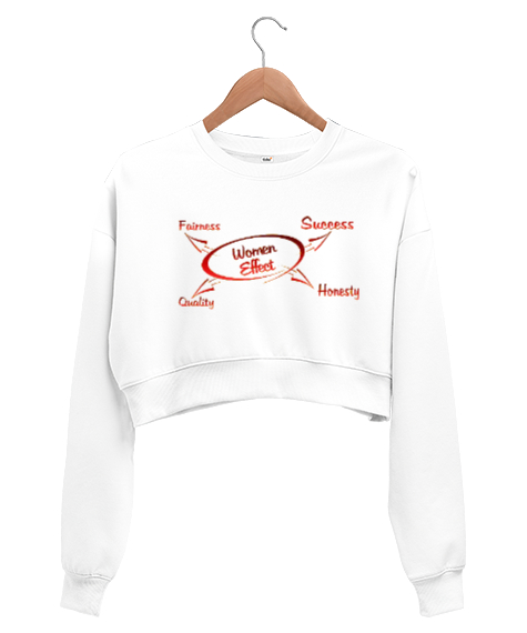 Woman Effect Beyaz Kadın Crop Sweatshirt