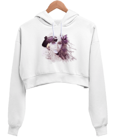 WOMAN FACE Kadın Crop Hoodie Kapüşonlu Sweatshirt