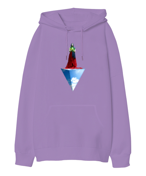 Woman Pyramide - Fantastik Lila Oversize Unisex Kapüşonlu Sweatshirt