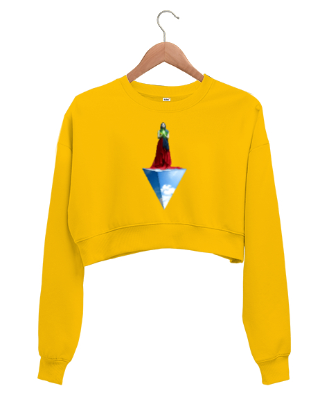 Woman Pyramide - Fantastik Sarı Kadın Crop Sweatshirt