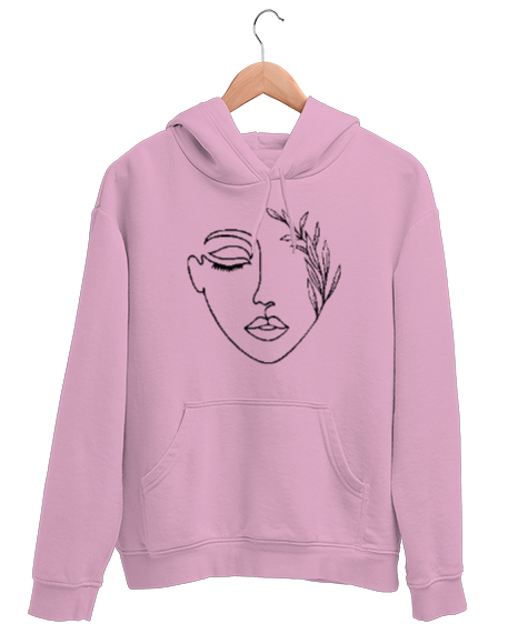 Tisho - Woman Silhouette - Yüz Silüet ve Yapraklar Pembe Unisex Kapşonlu Sweatshirt