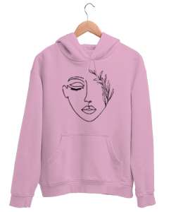 Woman Silhouette - Yüz Silüet ve Yapraklar Pembe Unisex Kapşonlu Sweatshirt