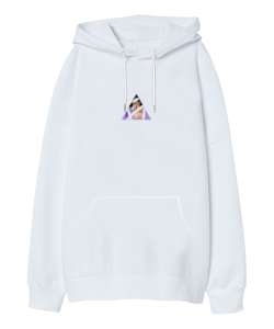 Women9 Beyaz Oversize Unisex Kapüşonlu Sweatshirt