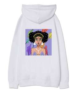 Women9 Beyaz Oversize Unisex Kapüşonlu Sweatshirt