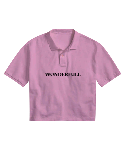 Tisho - WONDERFULL TASARIM Pembe Kadın Crop Polo Yaka Tişört