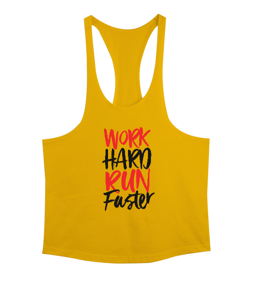 Work Hard Run Faster Baskılı Sarı Erkek Tank Top Atlet