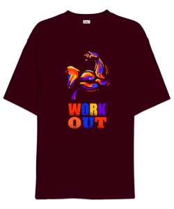 Work Out - Gym - Halter - Fitness - Kas Bordo Oversize Unisex Tişört