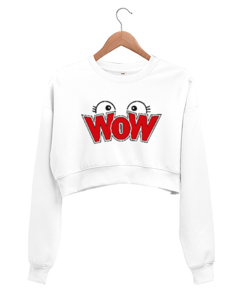 WoW - Gözler - Cute Beyaz Kadın Crop Sweatshirt