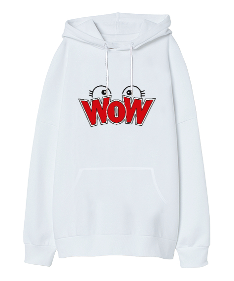 WoW - Gözler - Cute Beyaz Oversize Unisex Kapüşonlu Sweatshirt