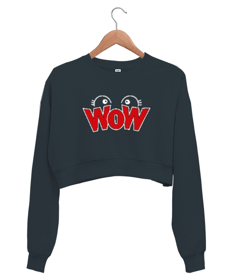 WoW - Gözler - Cute Füme Kadın Crop Sweatshirt