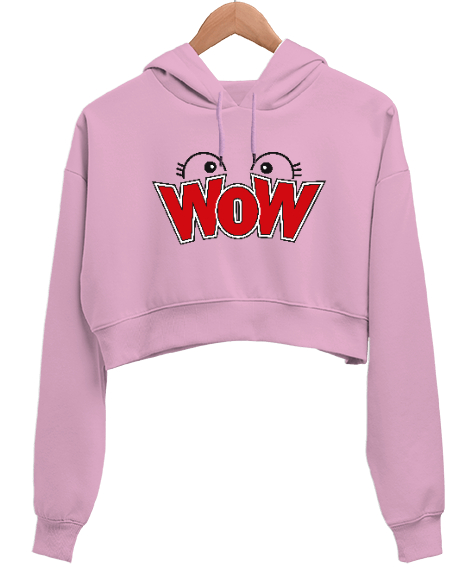 WoW - Gözler - Cute Pembe Kadın Crop Hoodie Kapüşonlu Sweatshirt