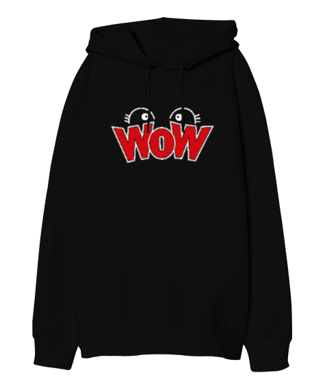 WoW - Gözler - Cute Siyah Oversize Unisex Kapüşonlu Sweatshirt