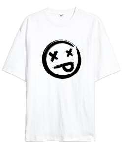 X Gözlü Emoji Surat - Face Beyaz Oversize Unisex Tişört