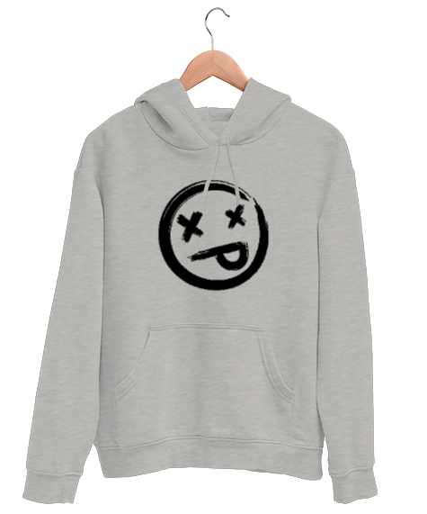 Tisho - X Gözlü Emoji Surat - Face Gri Unisex Kapşonlu Sweatshirt