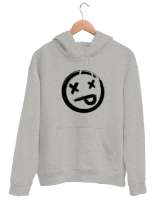 X Gözlü Emoji Surat - Face Gri Unisex Kapşonlu Sweatshirt - Thumbnail