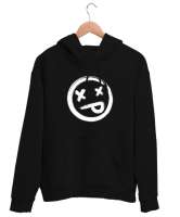 X Gözlü Emoji Surat - Face Siyah Unisex Kapşonlu Sweatshirt - Thumbnail