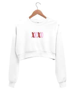 XOXO Beyaz Kadın Crop Sweatshirt