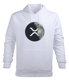 XRP to the Moon v1H Beyaz Erkek Kapüşonlu Hoodie Sweatshirt