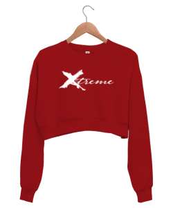 Xtreme - Extrem Slogan Kırmızı Kadın Crop Sweatshirt