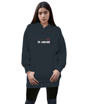 Ya Varsam Tasarım Kadın Uzun Hoodie Kapüşonlu Sweatshirt