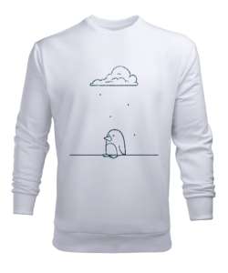 Yağmur Altında Kalan Penguen Beyaz Erkek Sweatshirt