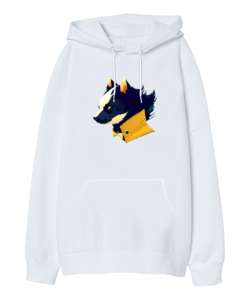 yakışıklı bal porsuğu Beyaz Oversize Unisex Kapüşonlu Sweatshirt