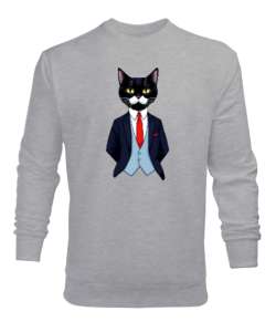 yakışıklı kedi Gri Erkek Sweatshirt