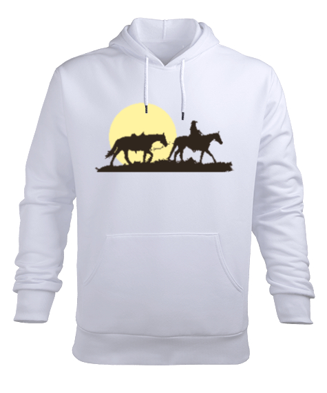 Yalnız Kovboy Beyaz Erkek Kapüşonlu Hoodie Sweatshirt