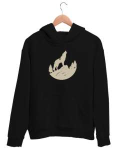 Yalnız Uluyan Kurt - Wolf Siyah Unisex Kapşonlu Sweatshirt