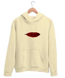 Yaprak Dudak - Leaf Lip Krem Unisex Kapşonlu Sweatshirt