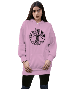 Yaşam Ağacı Kadın Uzun Hoodie Kapüşonlu Sweatshirt