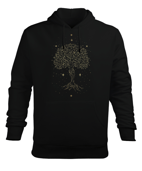 Yaşam Ağacı - Tree of Life with Stars Mother Earth Baskılı Siyah Erkek Kapüşonlu Hoodie Sweatshirt