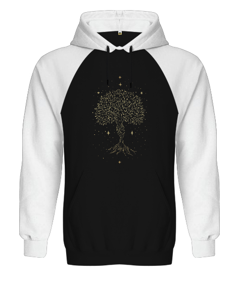 Yaşam Ağacı - Tree of Life with Stars Mother Earth Baskılı Siyah/Beyaz Orjinal Reglan Hoodie Unisex Sweatshirt