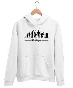 Yaşam Evreleri - Hayat - Life Beyaz Unisex Kapşonlu Sweatshirt