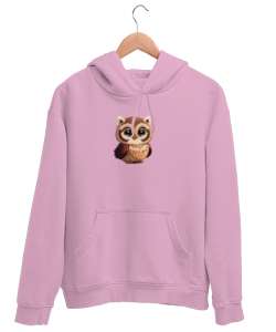 Yavru Baykuş Resimli Pembe Unisex Kapşonlu Sweatshirt